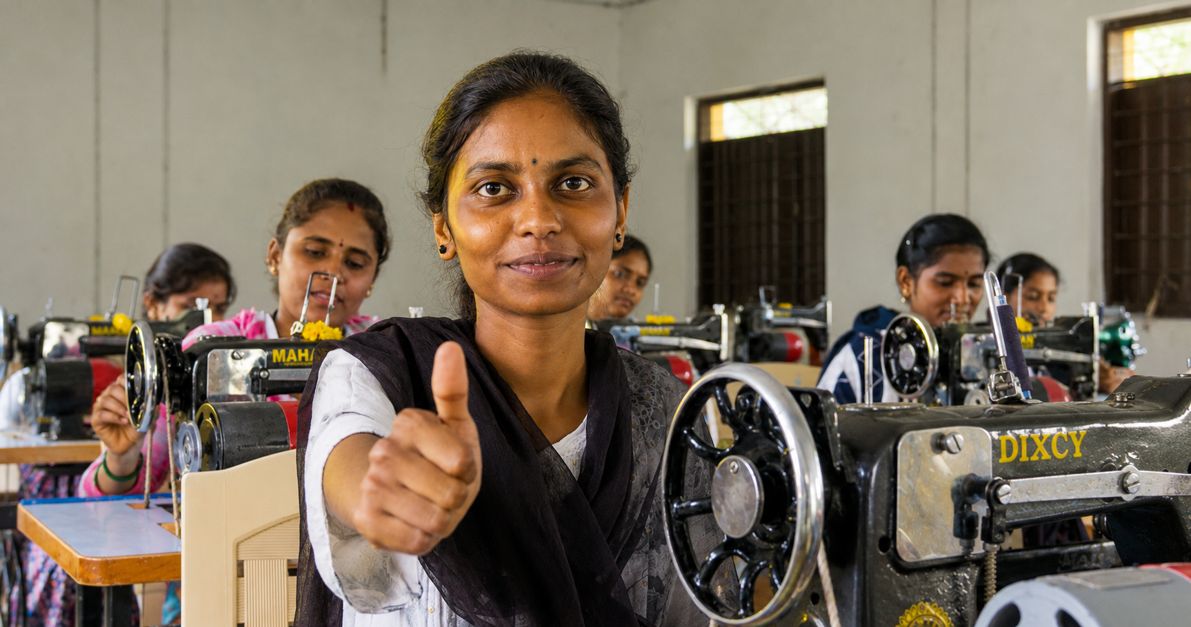 Participant in a sewing class