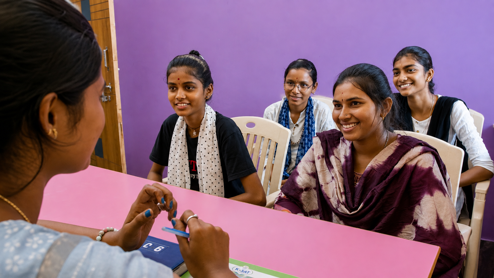 Young women sharing ideas together