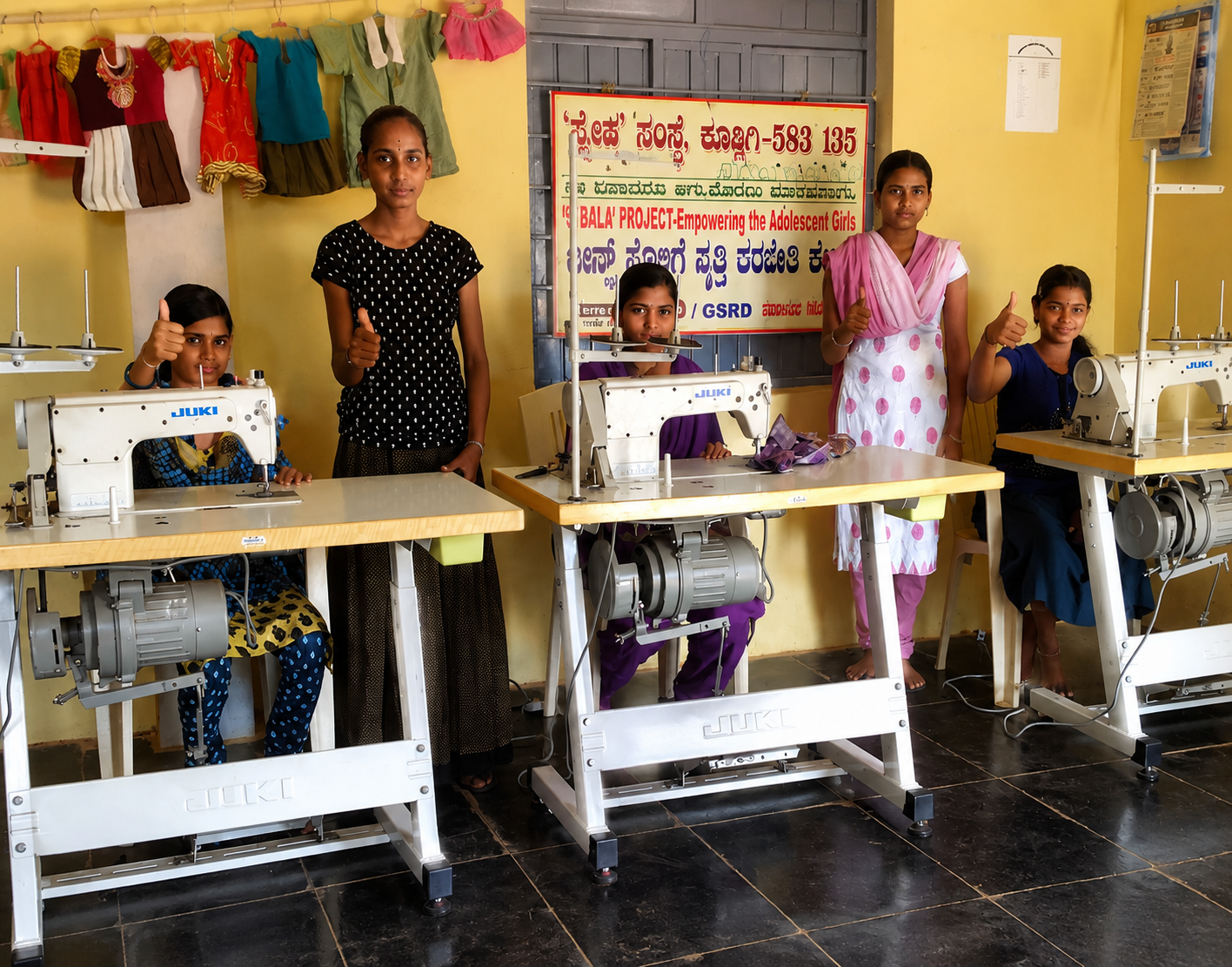 Girls developing sewing skills