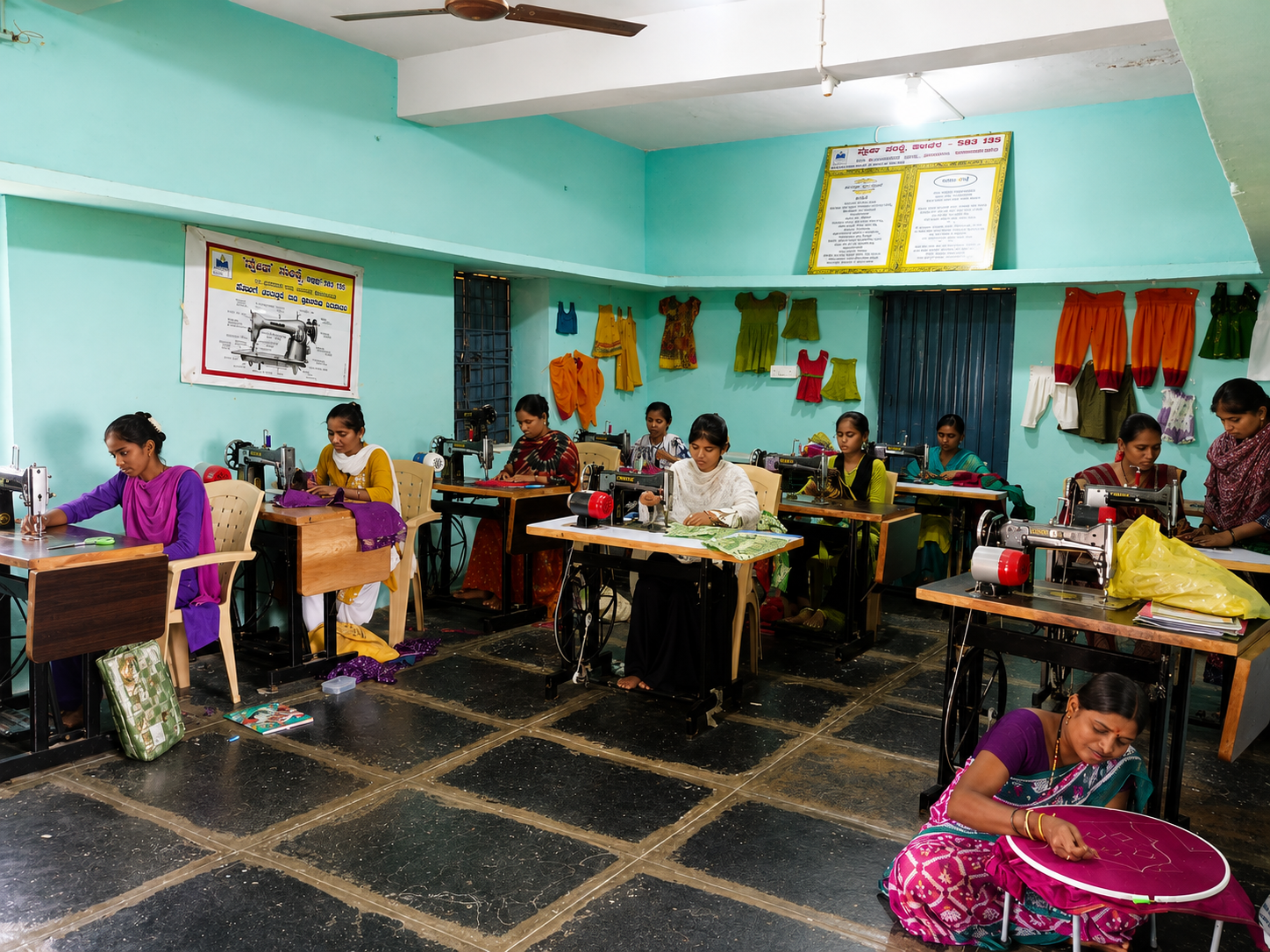 Women working together in a sewing workshop